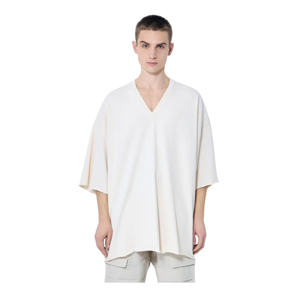 Rick Owens Effen Gebreide T-shirt met V-hals van Katoen Beige Heren