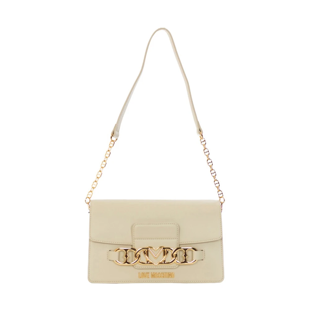 Moschino Ivoor Schoudertas met Gouden Details Beige Dames