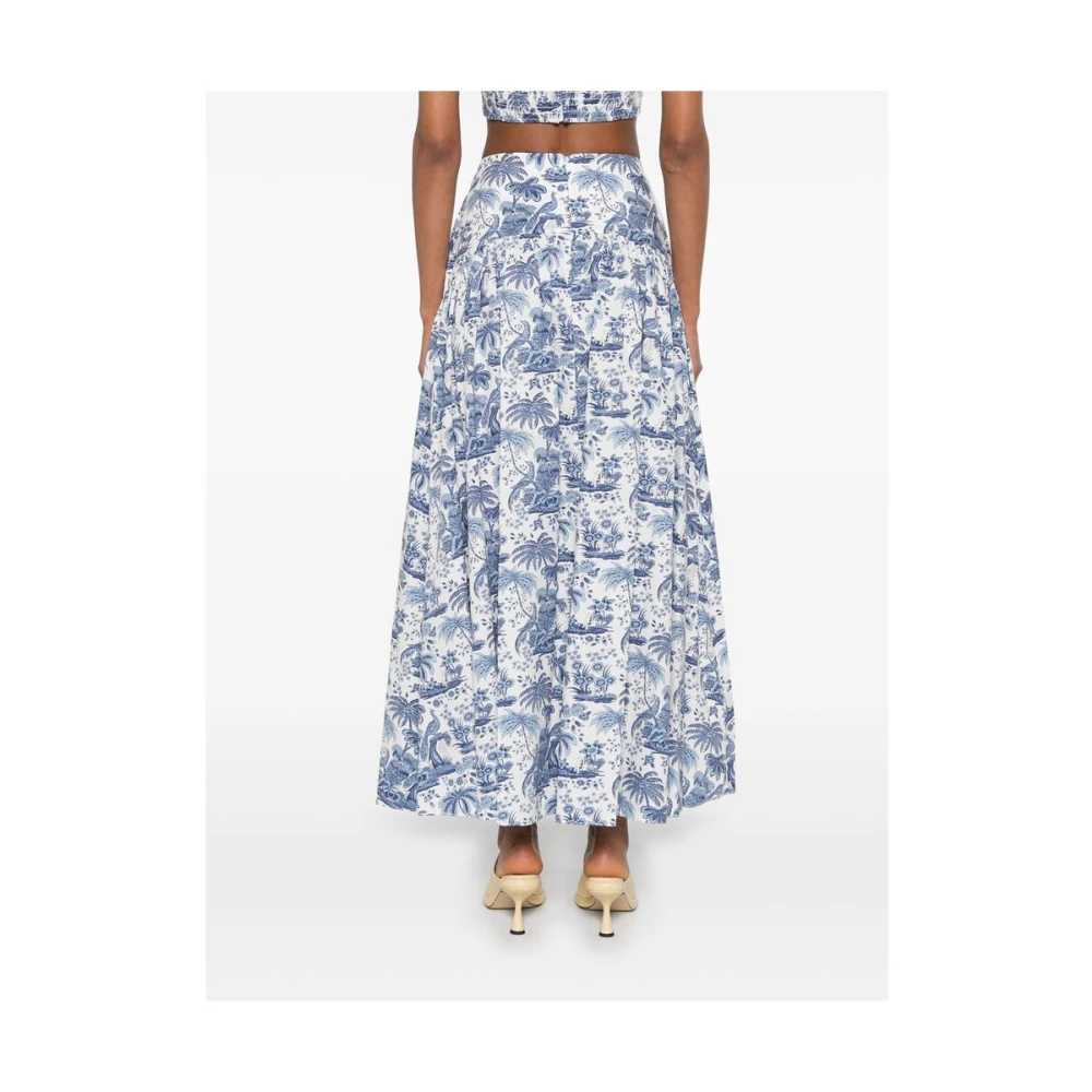 Staud Witte Geplooide Details Rechte Zoom Rok Blue Dames