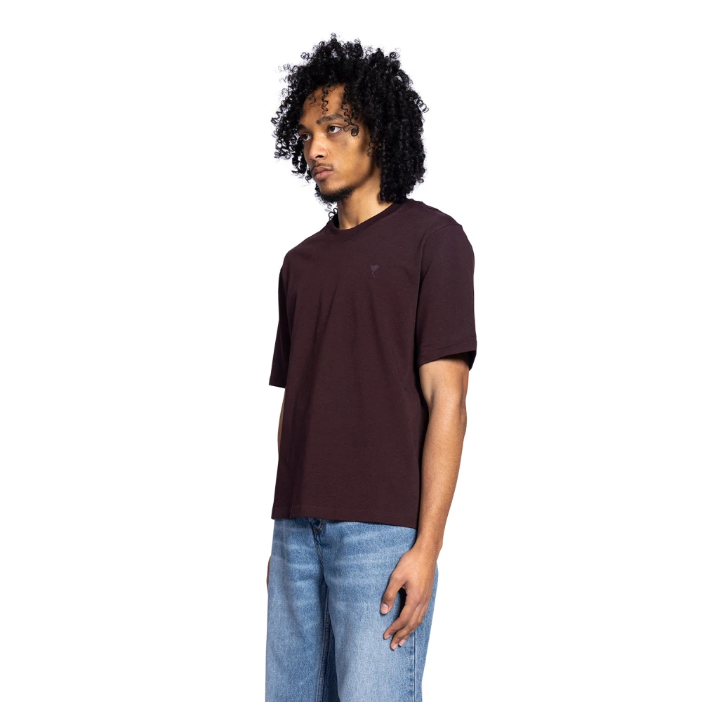 Ami Paris Tonal Eggplant Boxy Tee Shirt Red Heren