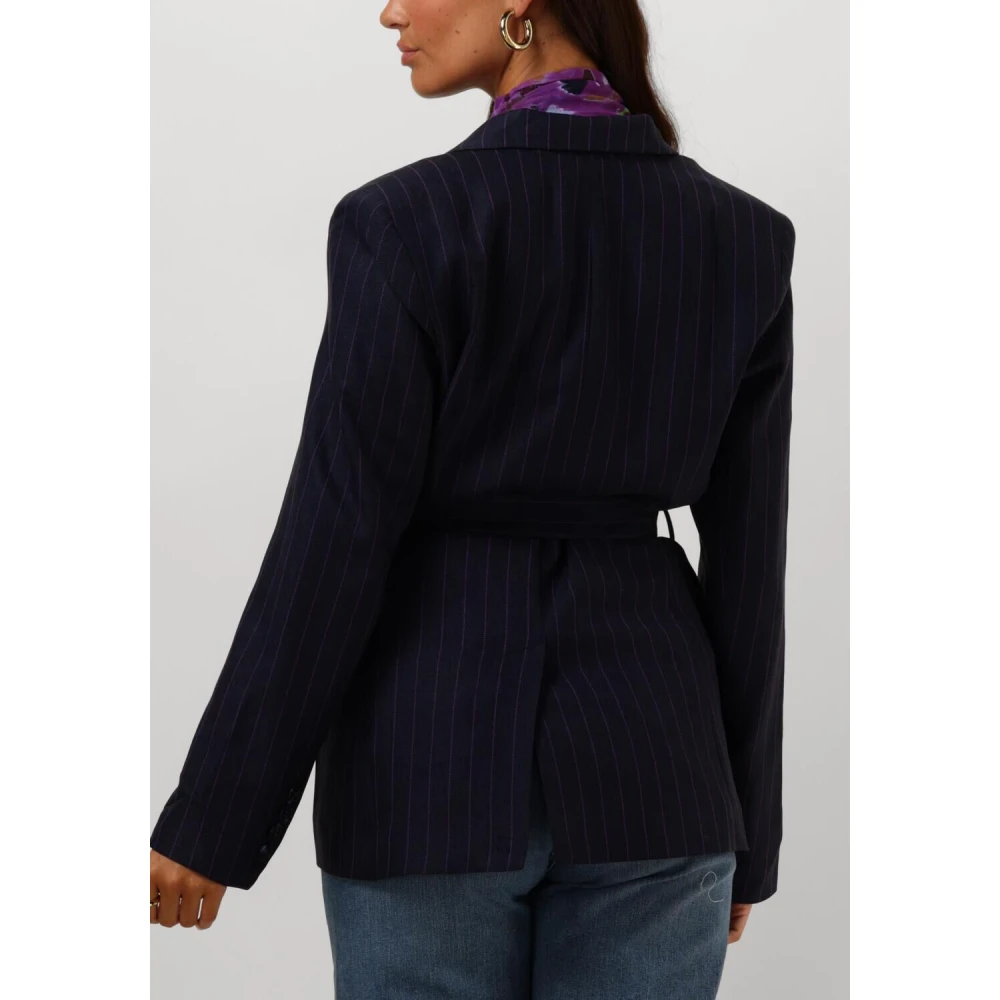 Pom Amsterdam Midnight Blue Gestreepte Blazer Blue Dames