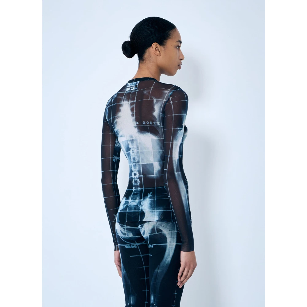 Jean Paul Gaultier Squeletor Mesh Top Crewneck Lange Mouwen Blue Dames