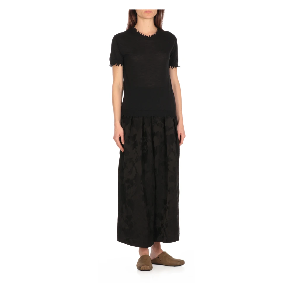 UMA Wang Zwarte Kasjmier Trui Ronde Hals Korte Mouwen Black Dames