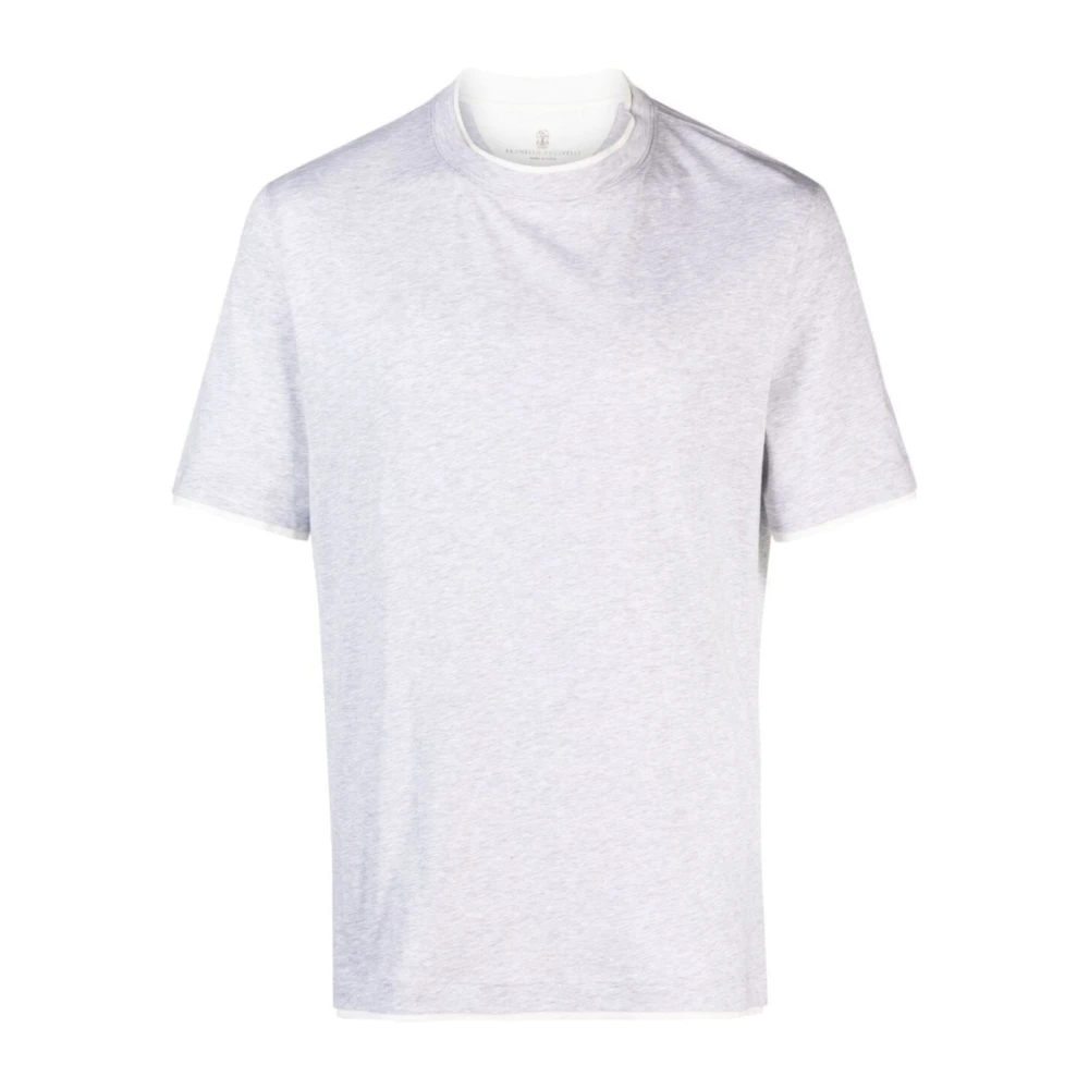 BRUNELLO CUCINELLI Contrast Detail Katoenen T-shirt White Heren