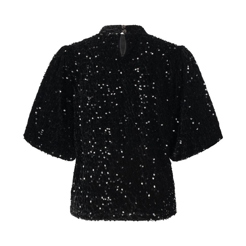Tramontana Korte Mouw Paillet Velours Top Black Dames