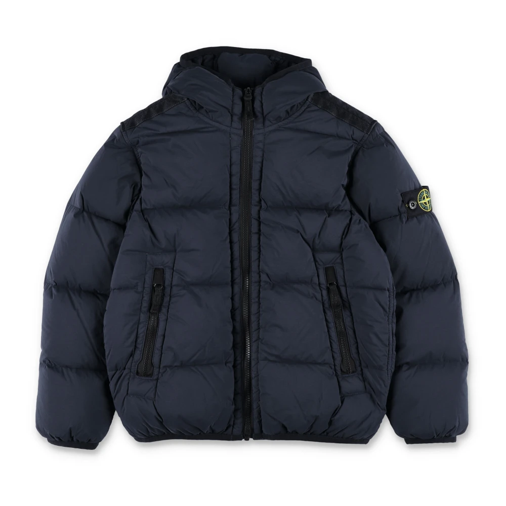 Stone Island Navy Hoodie Downjacket Ytterkläder Aw24 Blue, Pojke