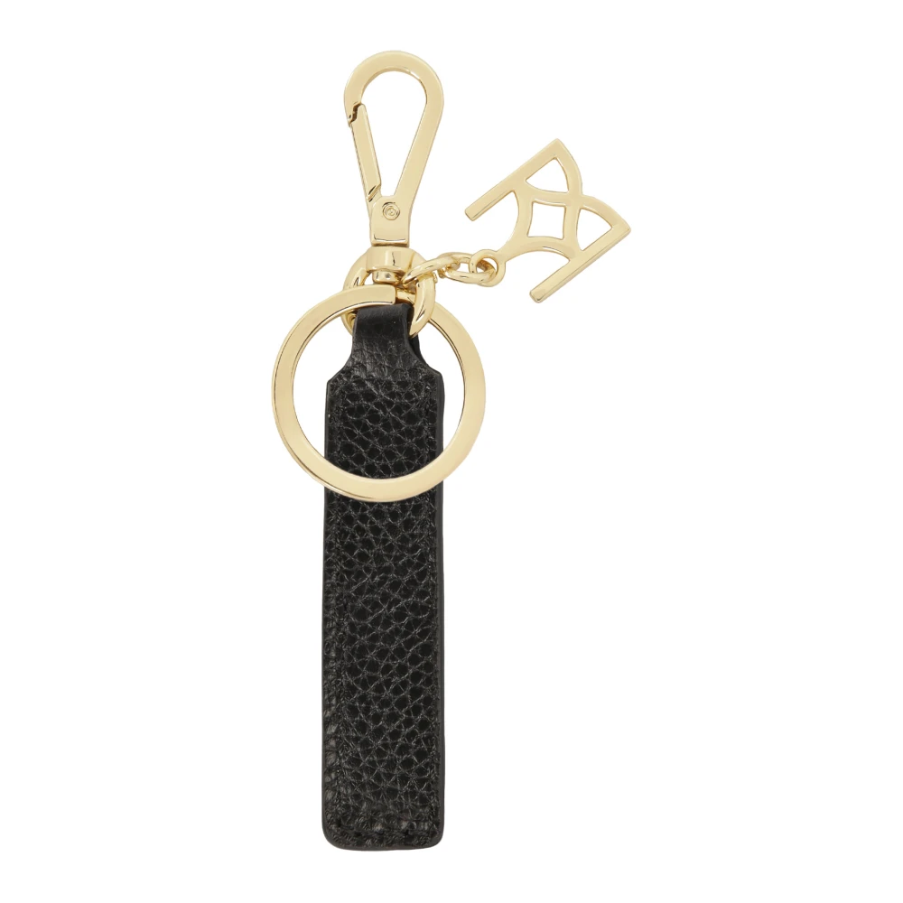 Kazar Zwarte leren sleutelhanger met gouden hardware Black Dames