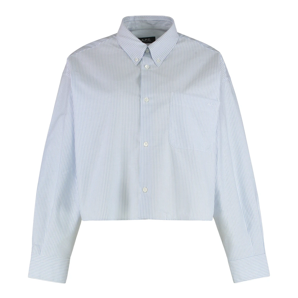 A.p.c. Donna Blu Camicia Boyfriend In Cotone A Righe
