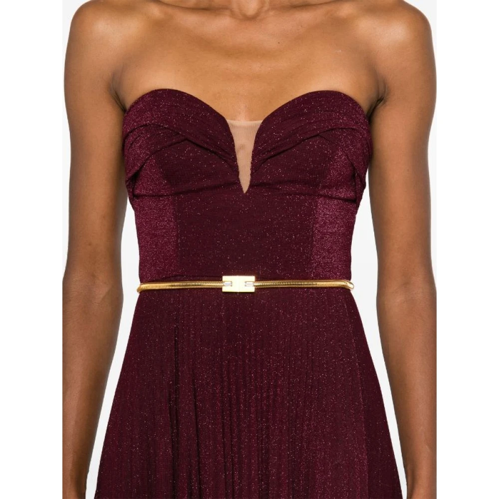 Elisabetta Franchi Bordeaux Geplooide Rok Jurk Riem Brown Dames