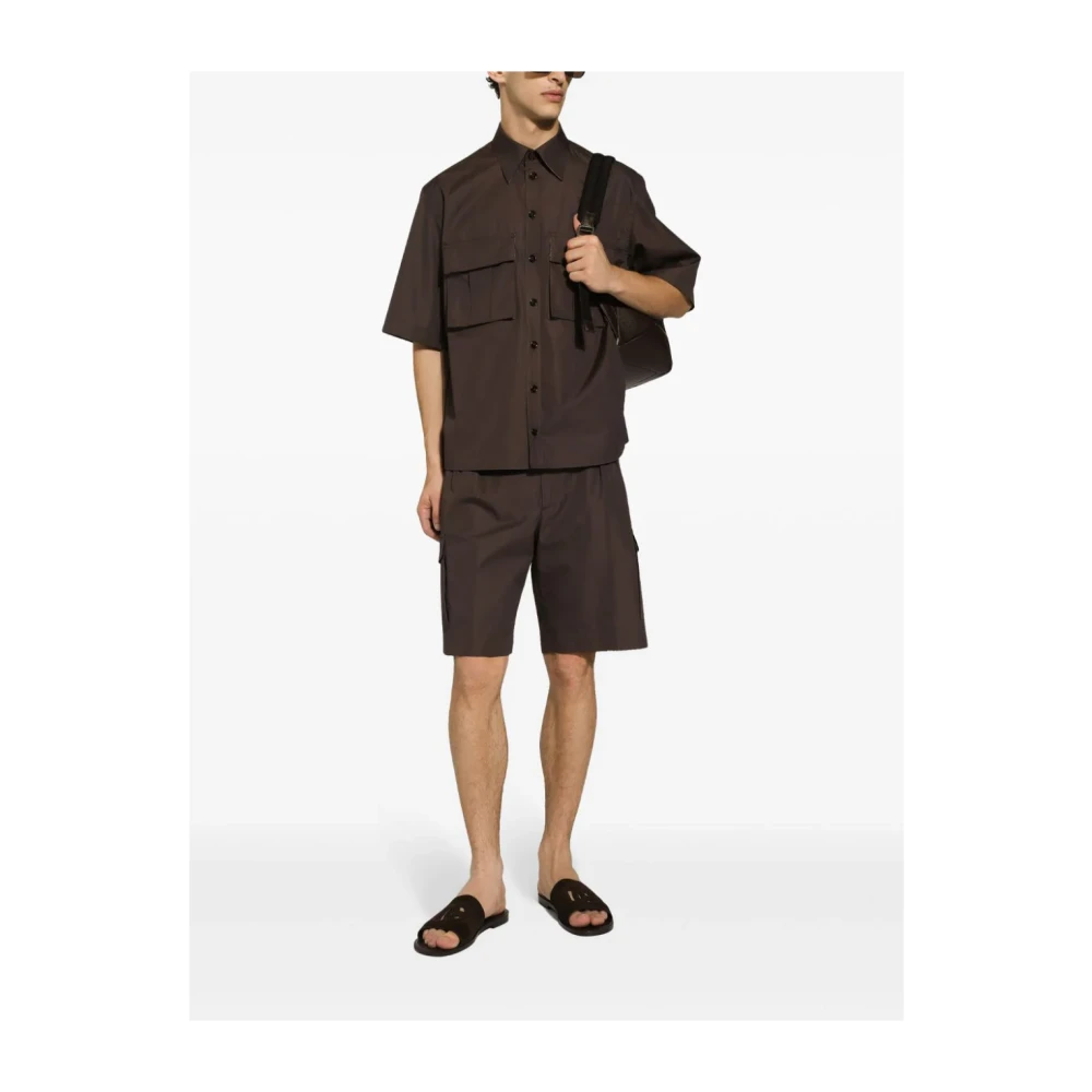 Dolce & Gabbana Bruine Katoenen Poplin Bermuda Shorts Brown Heren