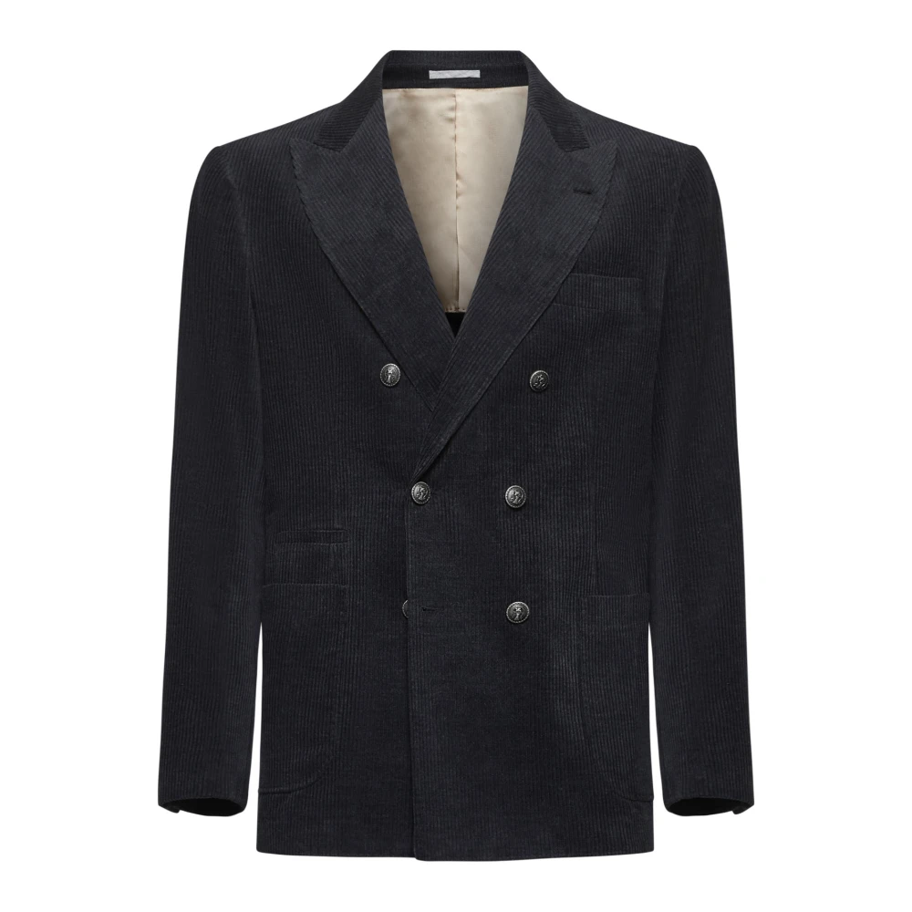 BRUNELLO CUCINELLI Dubbel-Borst Corduroy Blazer Antraciet Black Heren