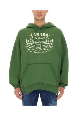 Hoodie i bomull med grafiskt tryck