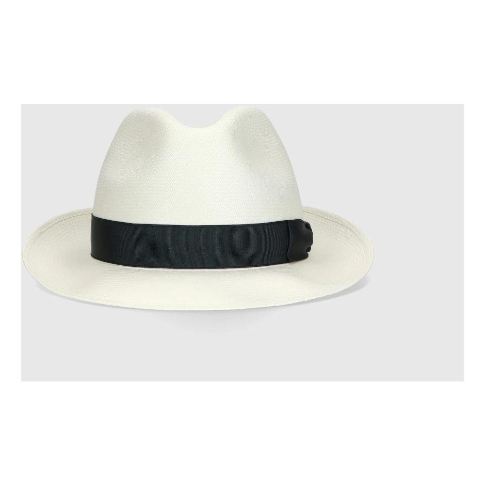 Borsalino Handgeweven Panama Hoed met Medium Rand White Heren