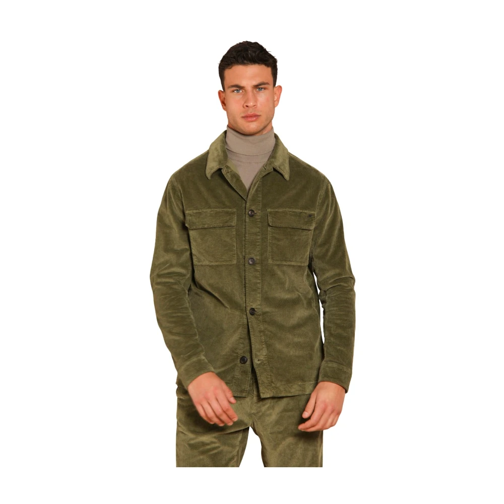 Mason's Fluweel Strepen Slim Fit Overshirt Green Heren