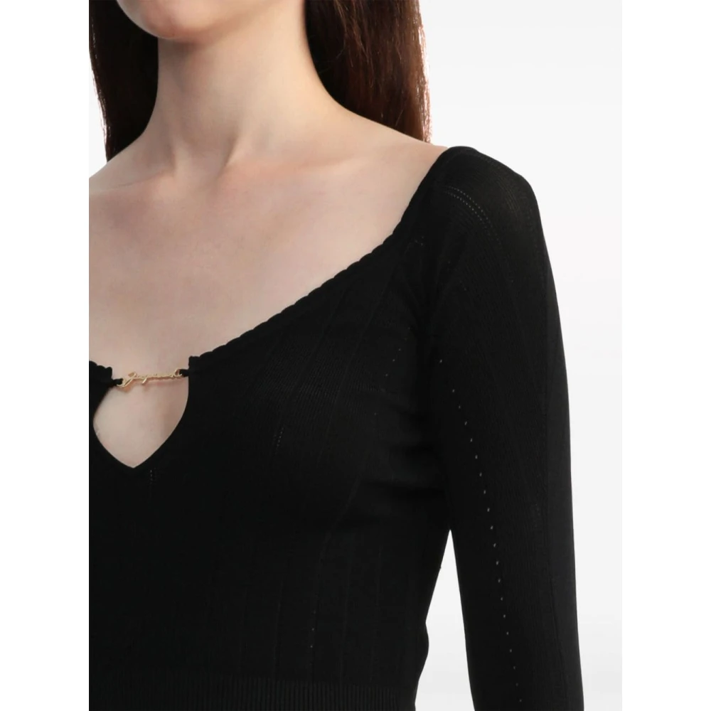 Jacquemus Zwarte V-hals Ribgebreide Trui Black Dames