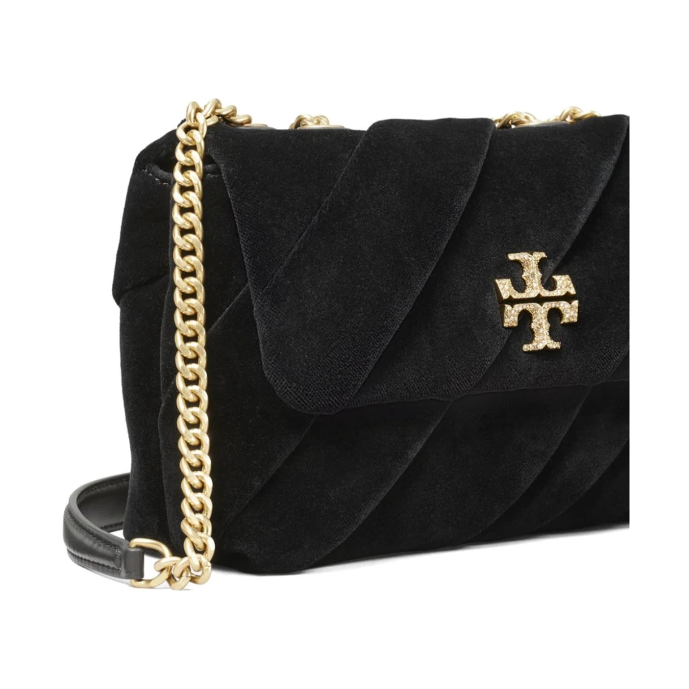 TORY BURCH Zwarte Velvet Kettingband Schoudertas Black Dames