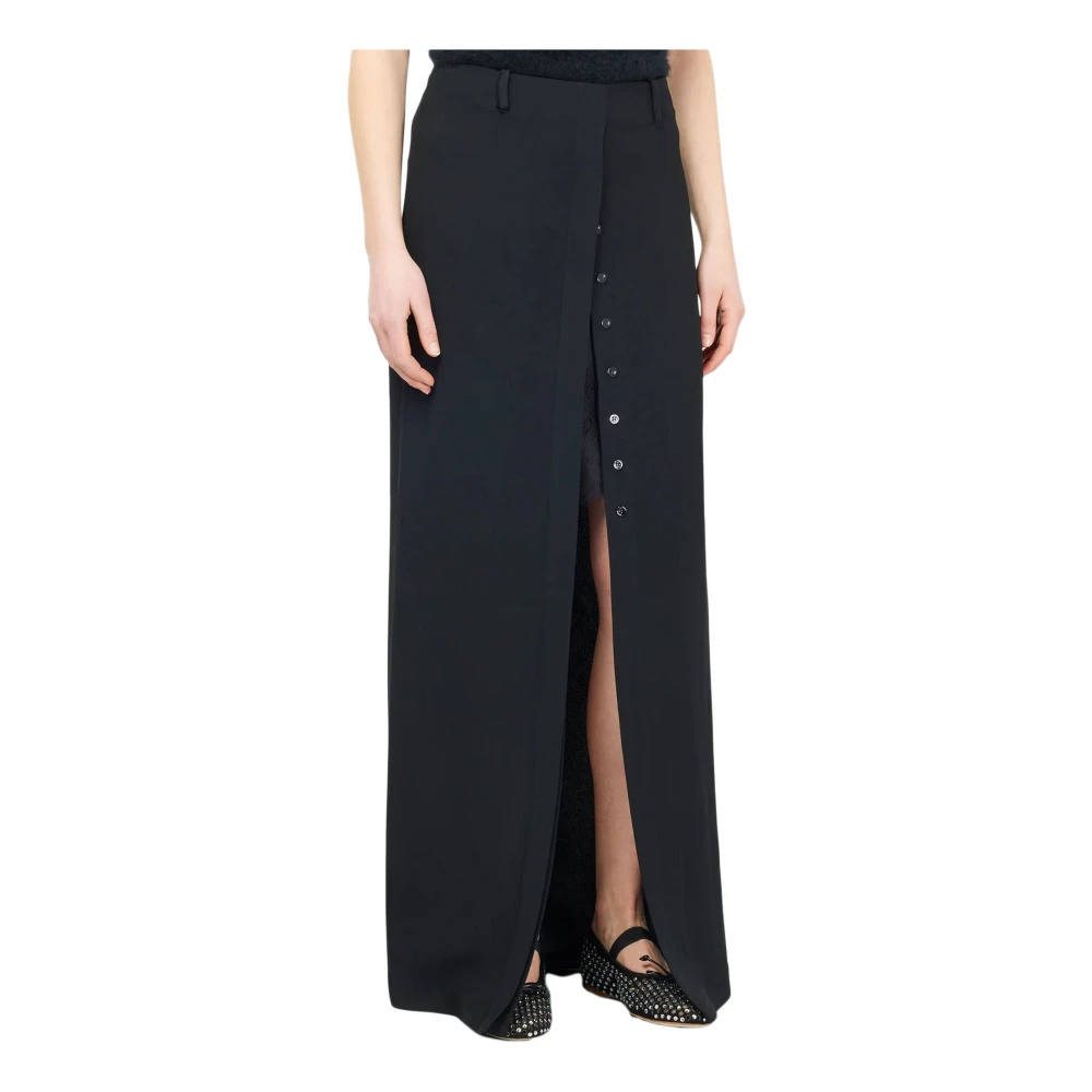 Semicouture Zwarte Kant Cady Rok met Split Black Dames