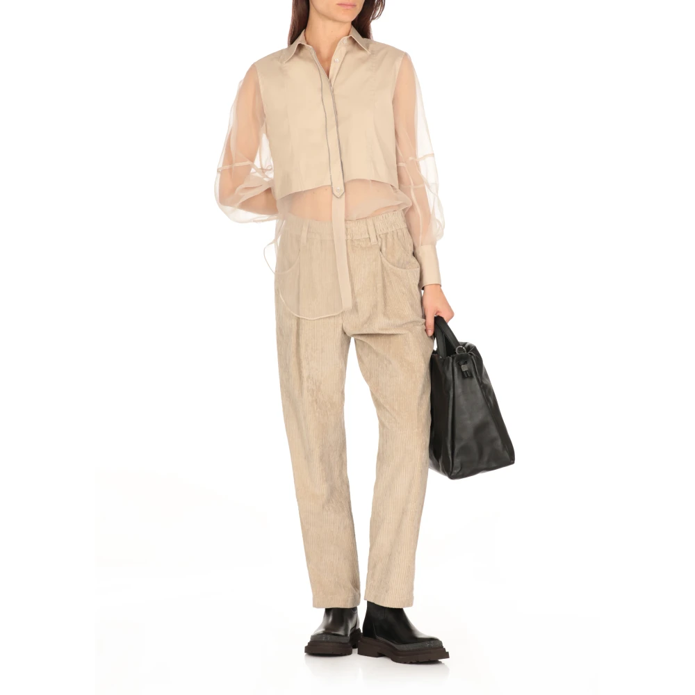 BRUNELLO CUCINELLI Ivoor Katoenen Shirt met Kraag en Lange Mouwen Beige Dames