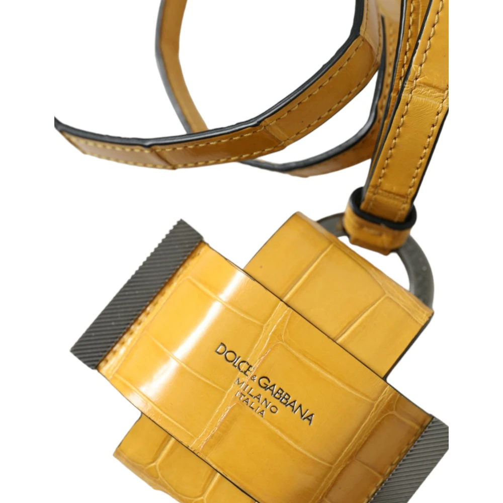 Dolce & Gabbana Gele Krokodillenleren Logo Sleutelhanger Yellow Unisex