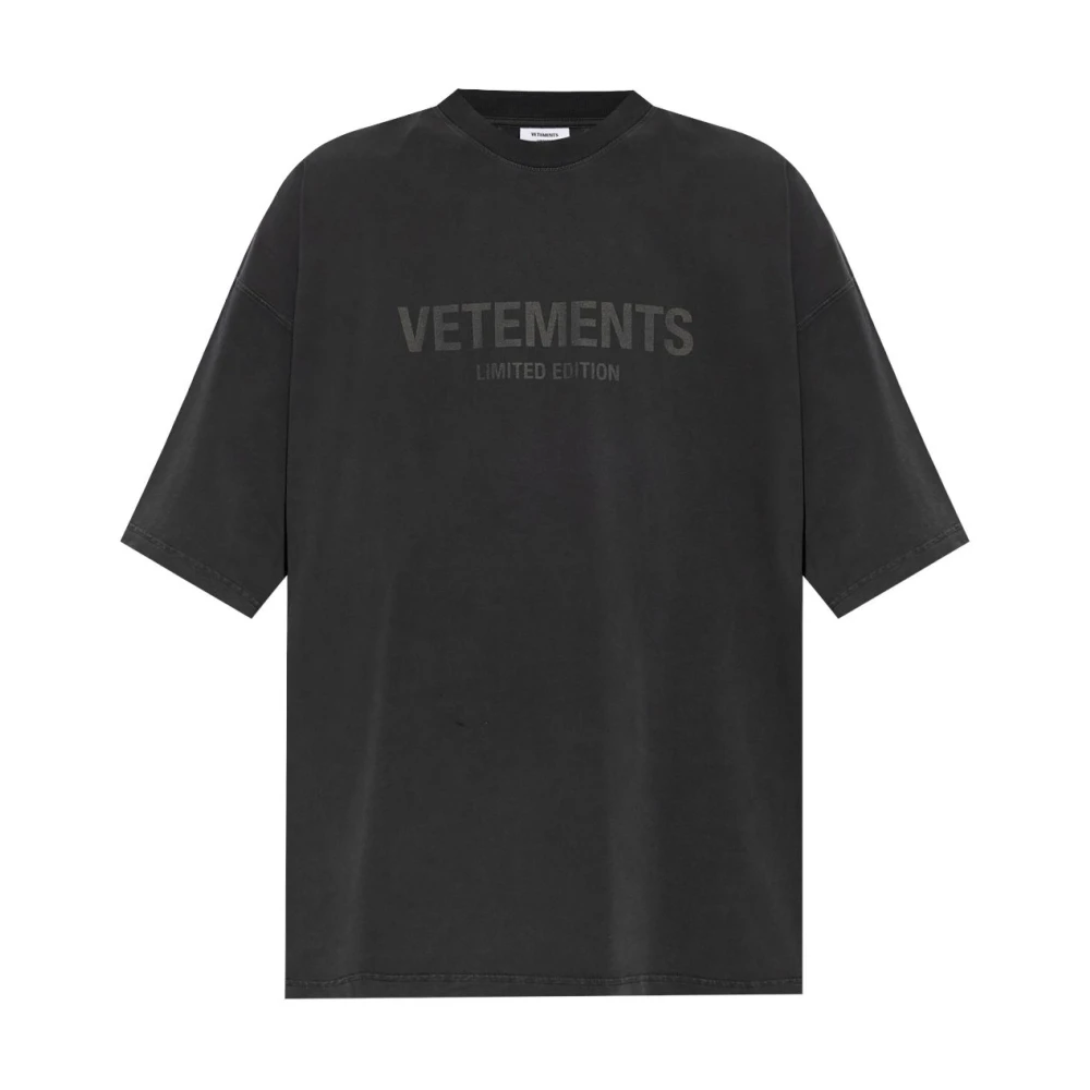 Vetements Zwart Logo Print Crew Neck T-shirt Black Heren