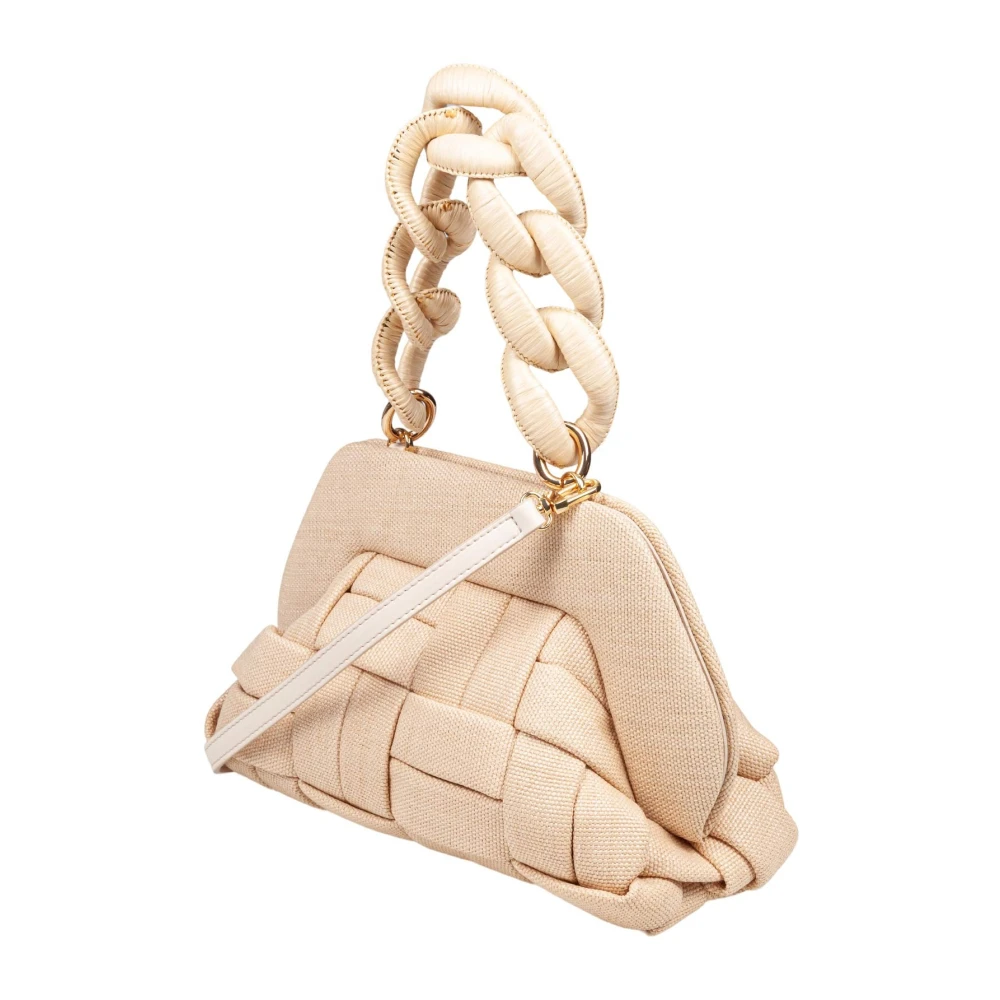 THEMOIRè Canvas Clutch Tas met Raffia Ketting Beige Dames