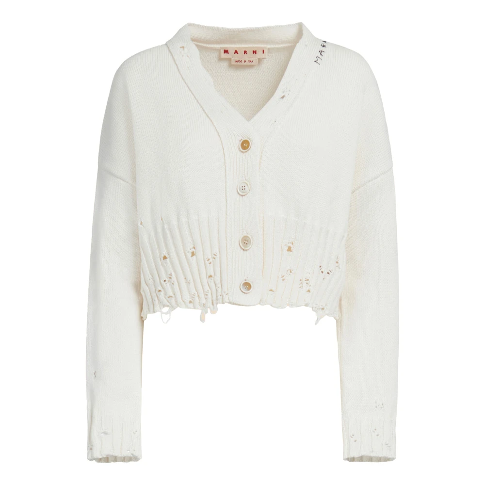 Marni Women's White Cardigans, Xs, Dishevelled Cotton Cropped Cardigan