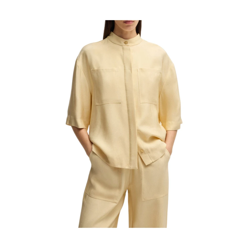 Hugo Boss Korte mouw Balisia shirt met borstzakken Yellow Dames