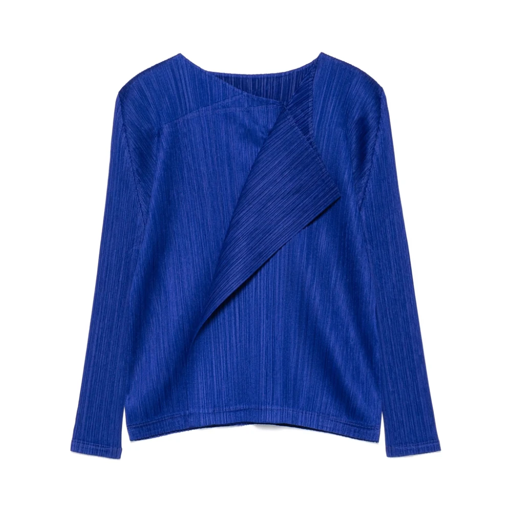 Issey Miyake Koningsblauwe Gedrapeerde Hals Shirt Blue Dames