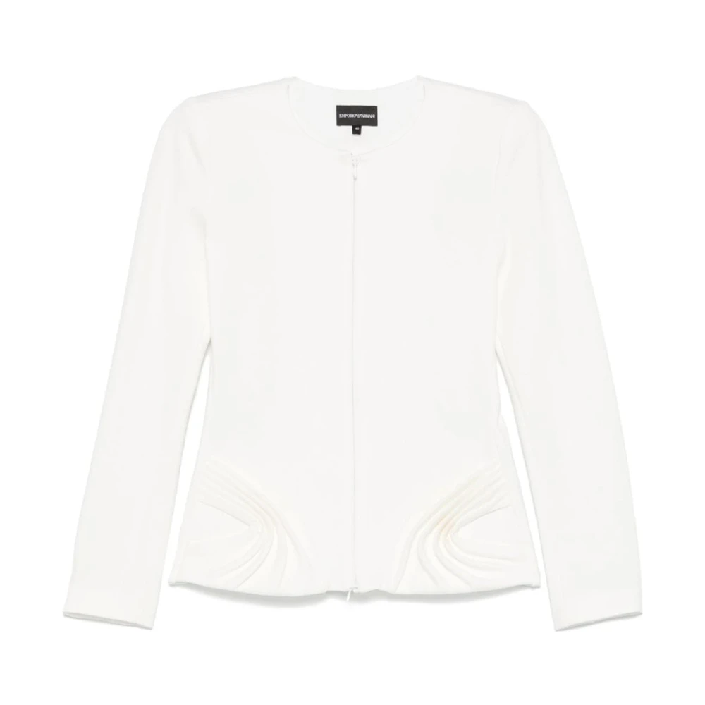 Emporio Armani Witte Jersey Textuur Rits Jas White Dames