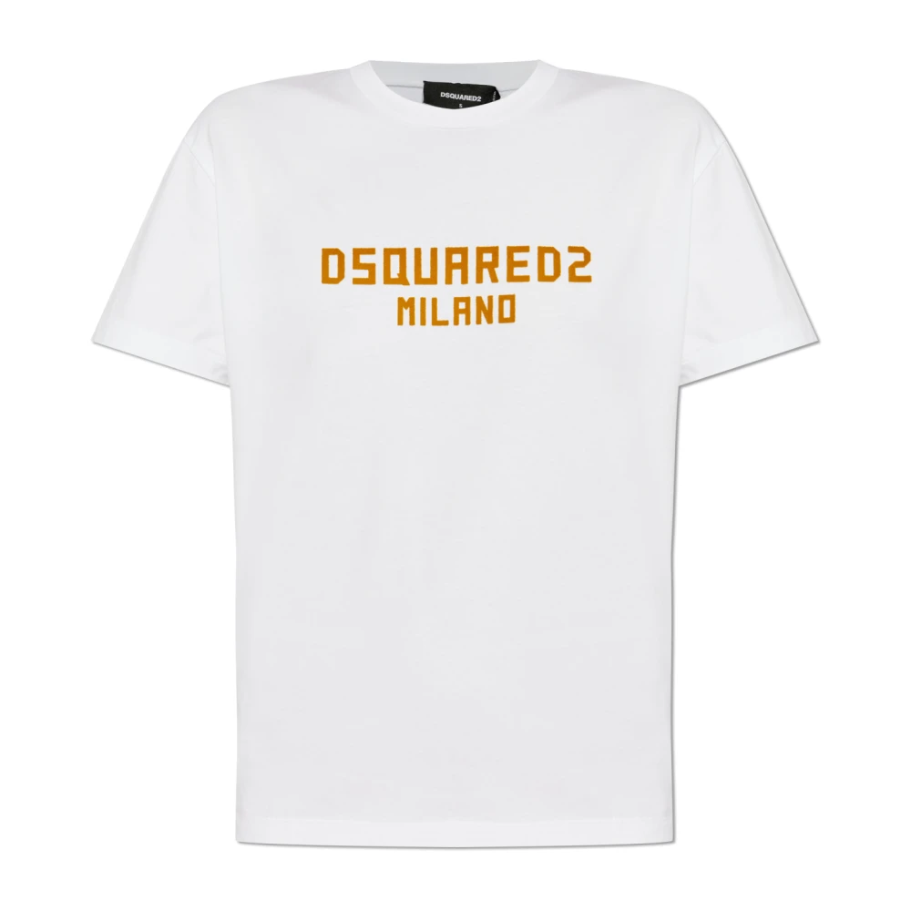 Dsquared2 T-shirt met fluwelen afwerking logo White Dames