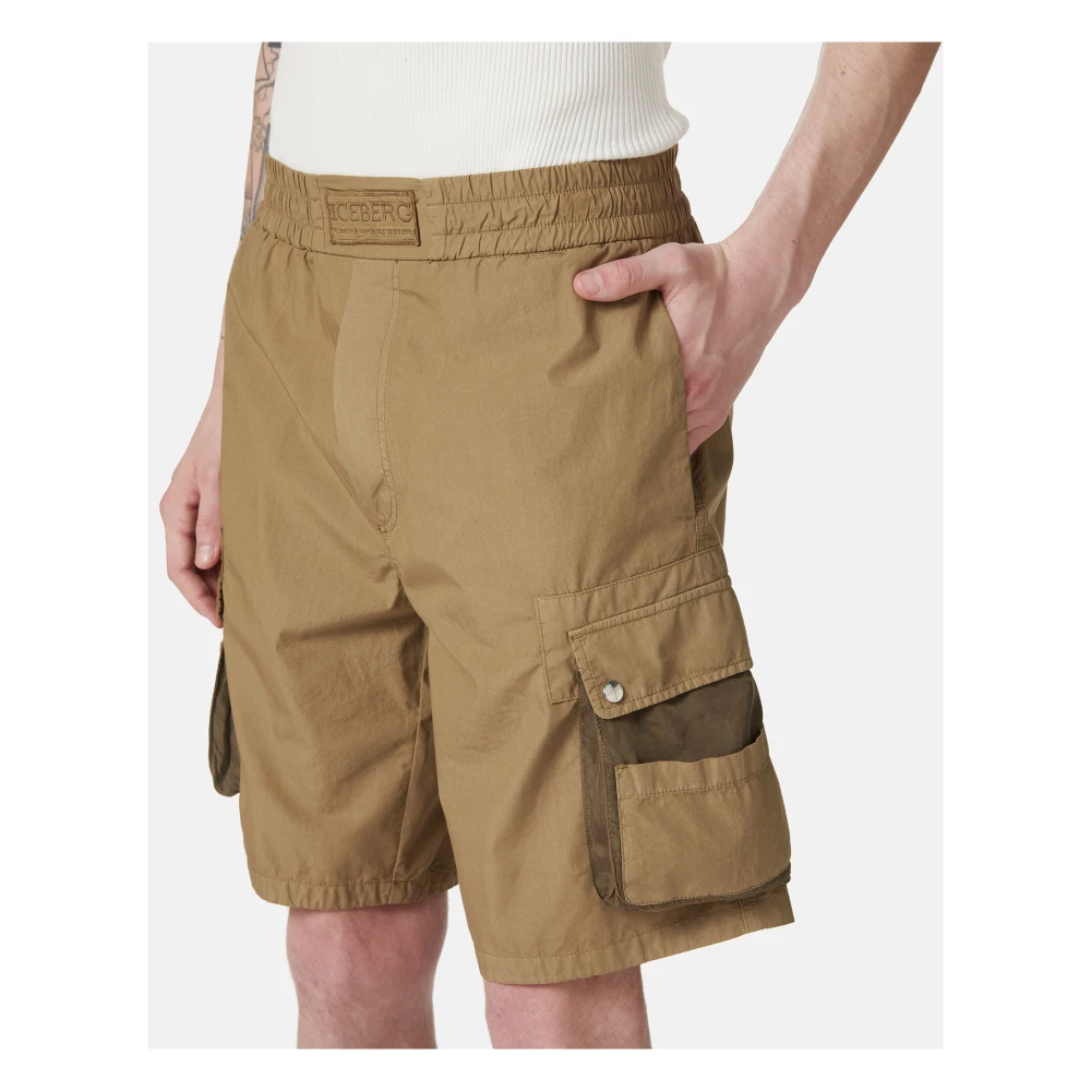 Iceberg Modderkleurige parachute canvas Bermuda shorts Beige Heren