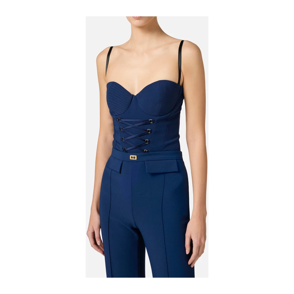 Elisabetta Franchi Blauwe Bodysuit met Satijnen Strikken Blue Dames