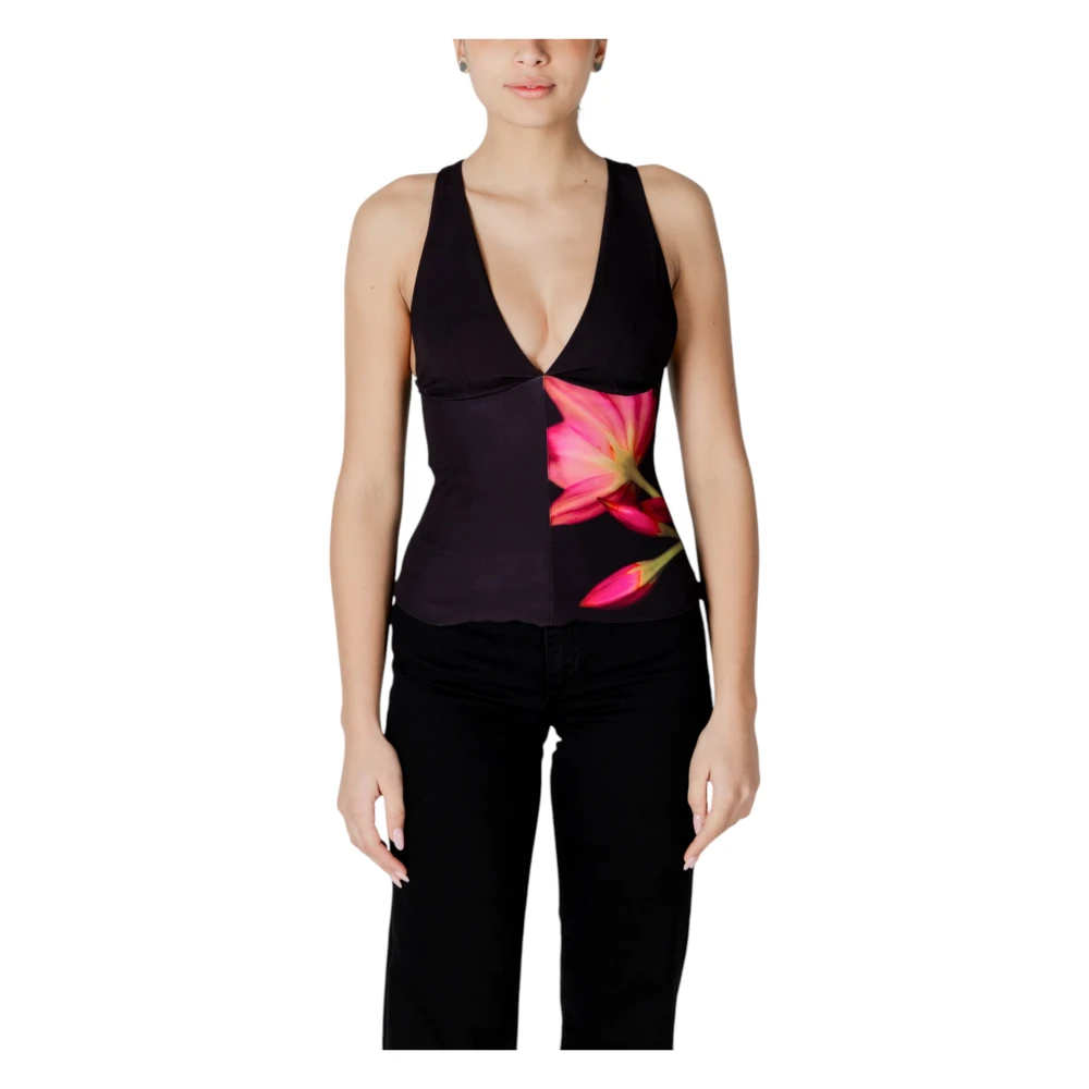 Desigual Bloemen V-Hals Mouwloze Top Black Dames
