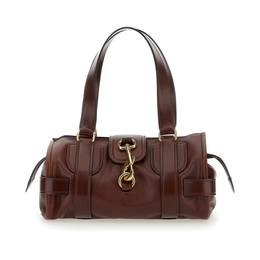 Chloé Bruine Leren Schoudertas met Logoed Hook Brown Dames