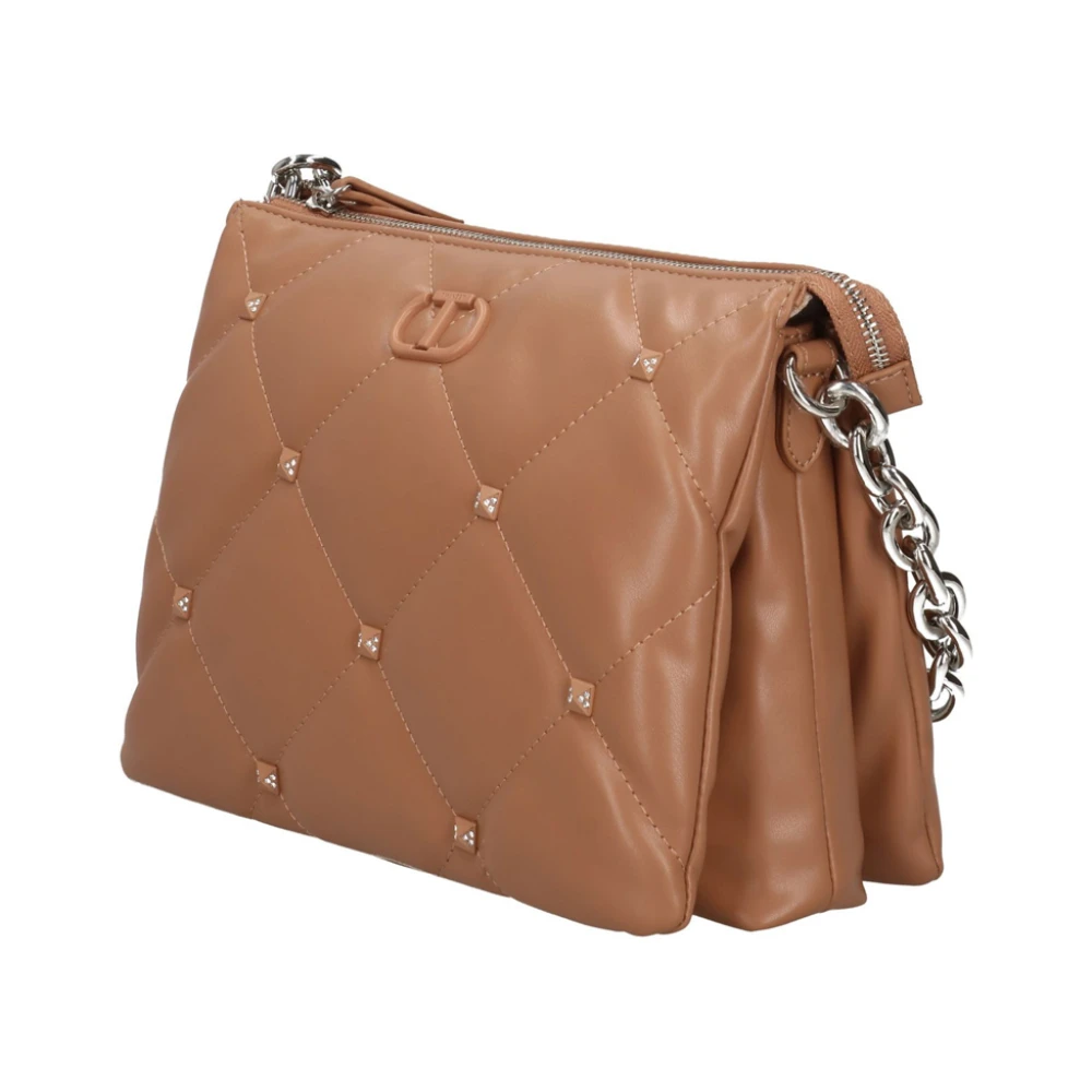 Twinset Beige Gewatteerde Schoudertas met Strass Brown Dames