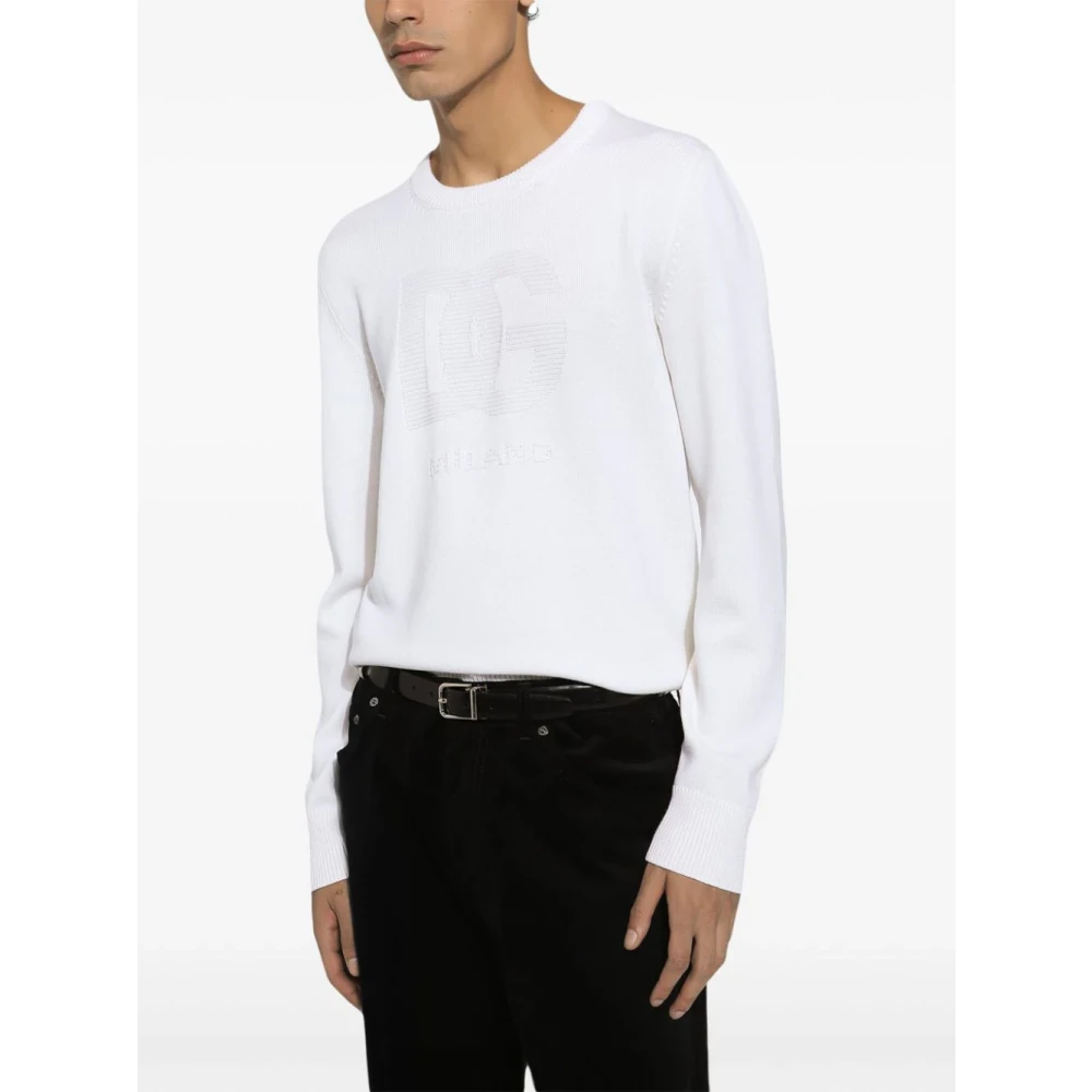 Dolce & Gabbana Fijn Gebreide Logo Trui White Heren