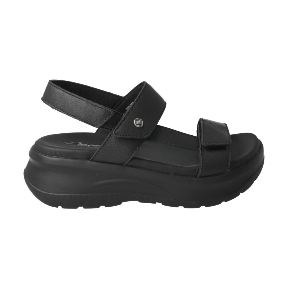 Panama Jack Svart läder komfort sandal Black, Dam