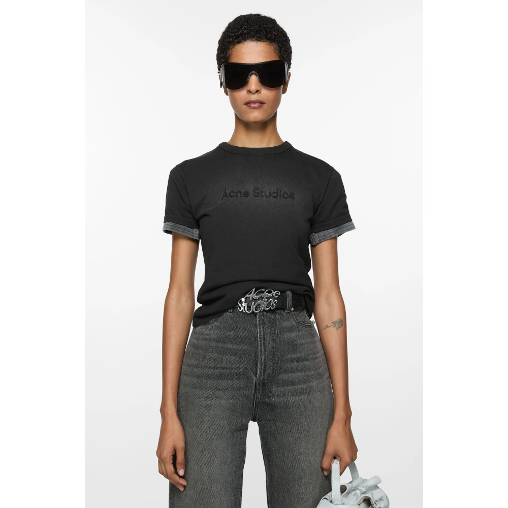 Acne Studios Logo T-shirt met gespoten fade-out effect Black Dames