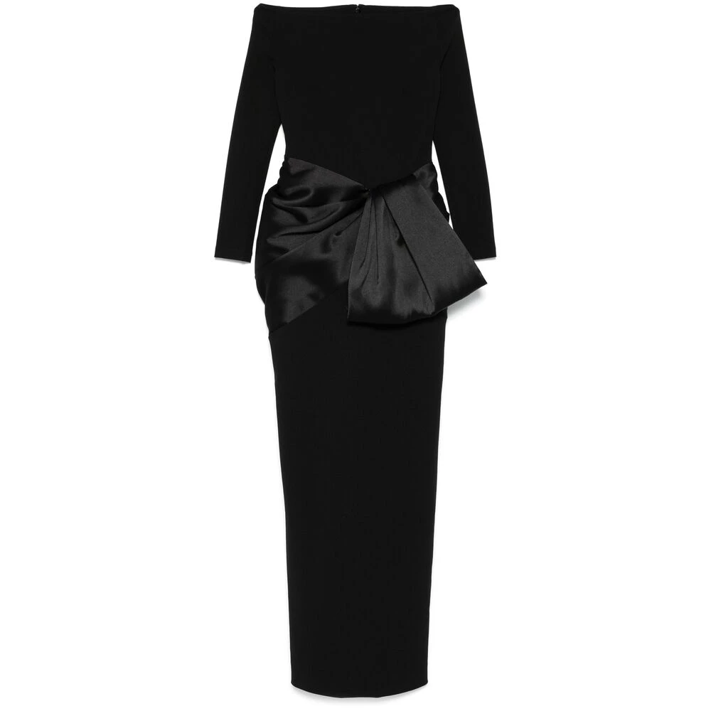 Solace London Zwarte Bardot Halslijn Jurk met Gedrapeerd Detail Black Dames