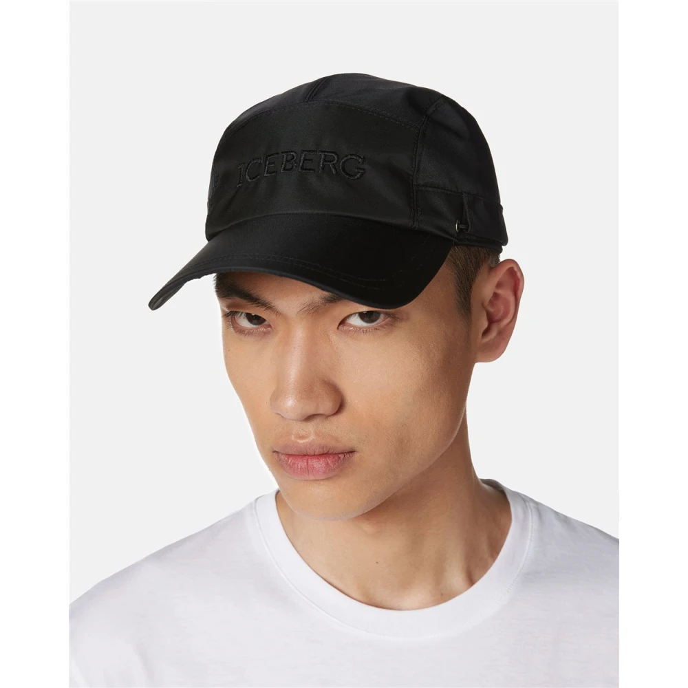 Iceberg Zwarte nylon baseballpet met trekkoord Black Heren