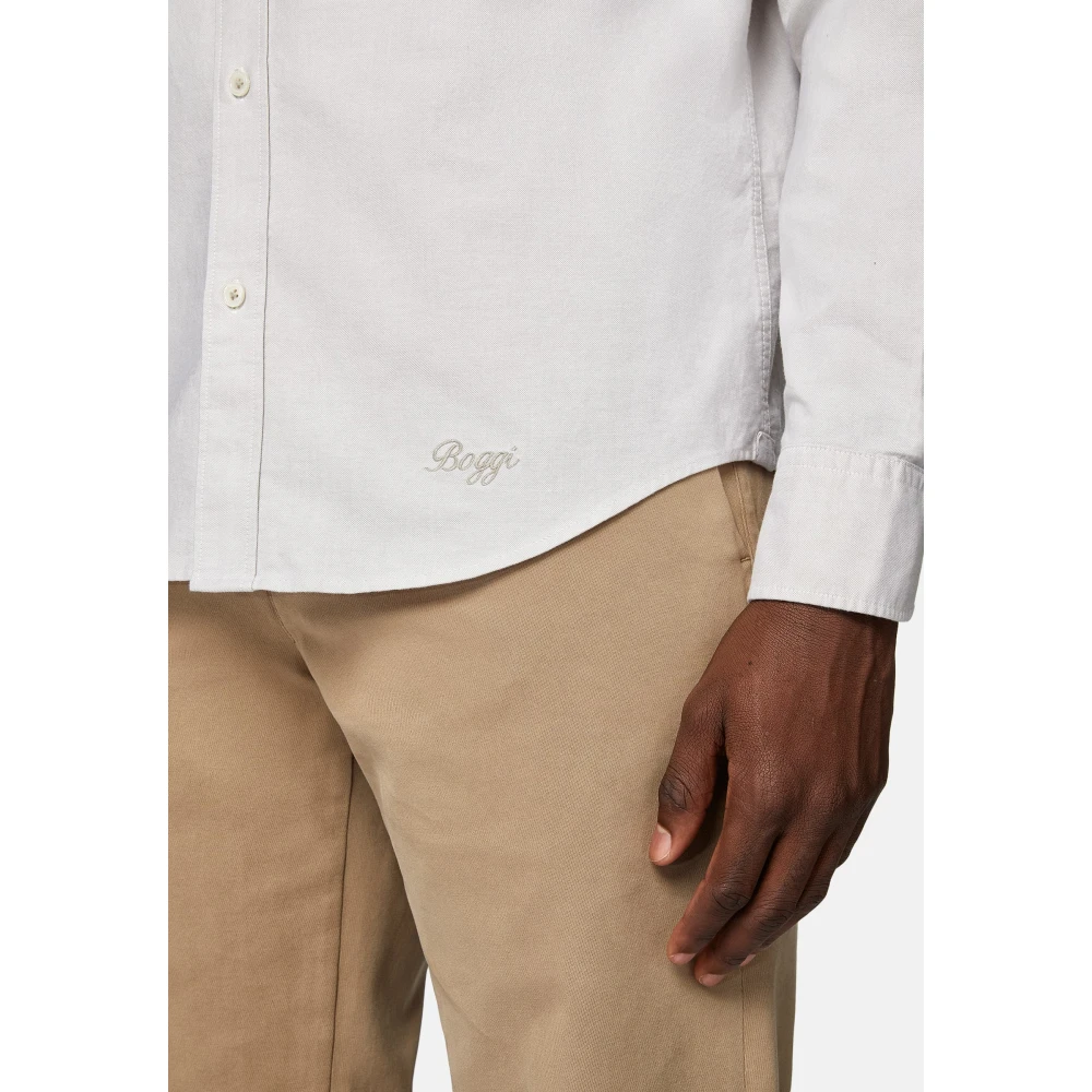 Boggi Milano Regular Fit Oxford Katoenen Overhemd White Heren