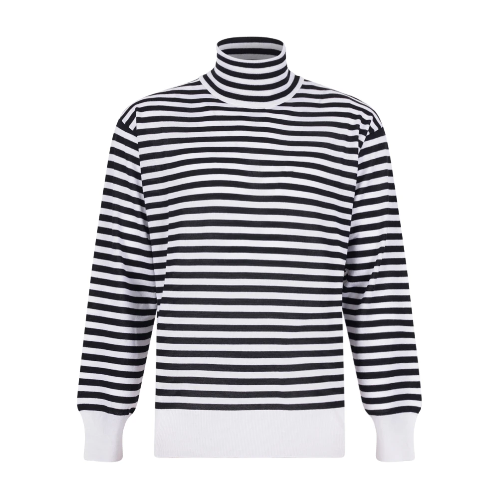 Ami Paris Uomo Bianco - Maglione A Collo Alto A Righe E Nero - Knitwear - S