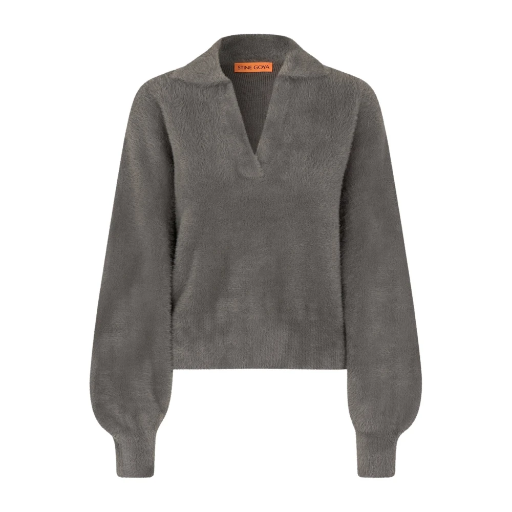 Stine Goya Gray V-Neck Knitwear, Female, M, Cozy Knit V-Neck Jumper