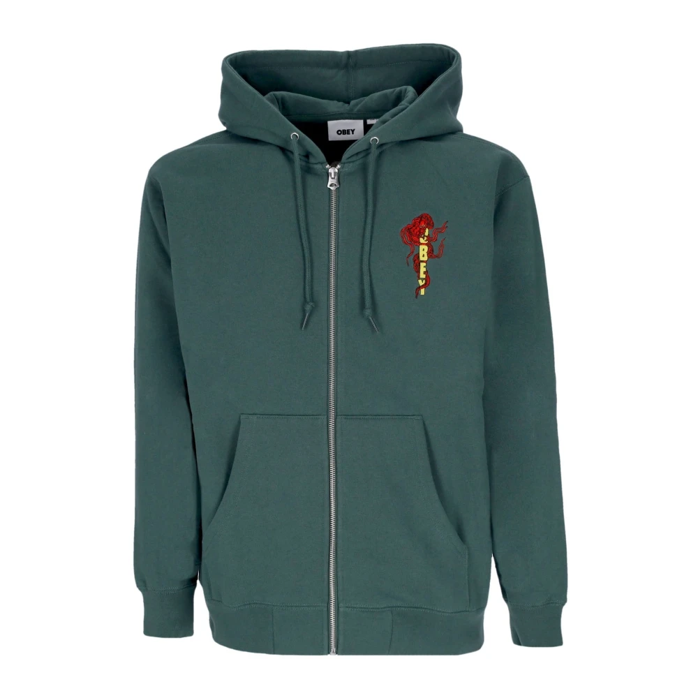 Obey Draken Zip Hood Fleece Sweatshirt Green Heren