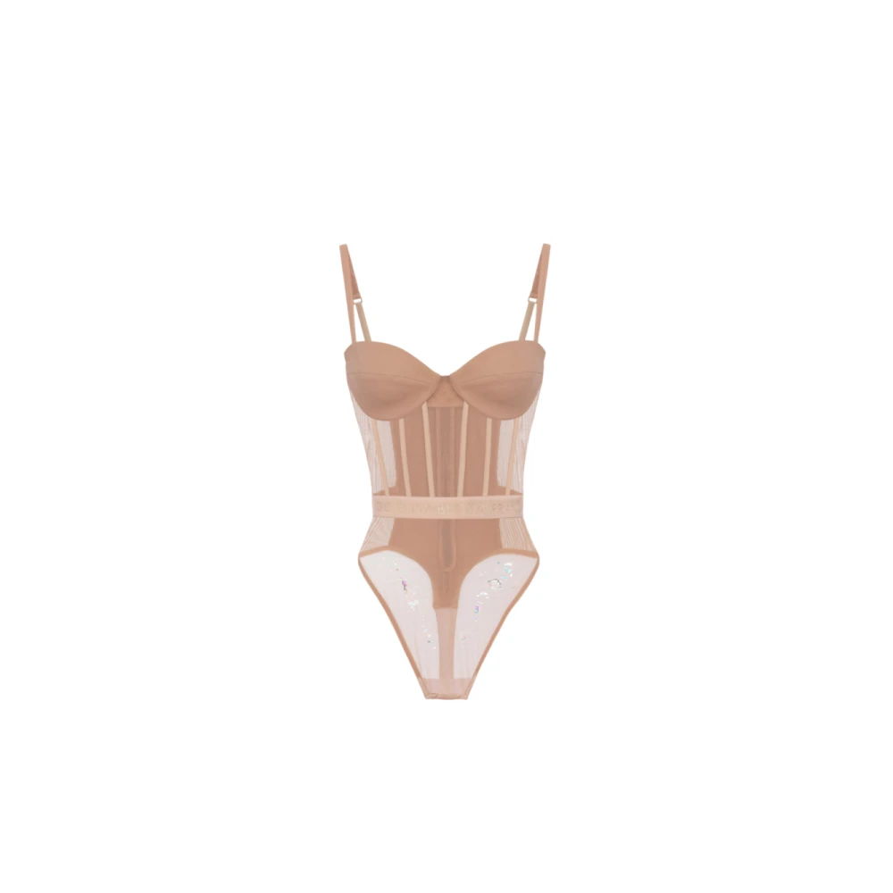Elisabetta Franchi Nude Bustier Body Lingerie in Stretch Tule Beige Dames