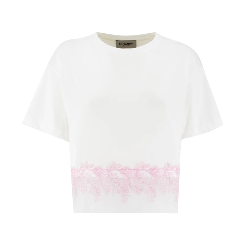 Ermanno Scervino Bloemenkant T-Shirt White Dames