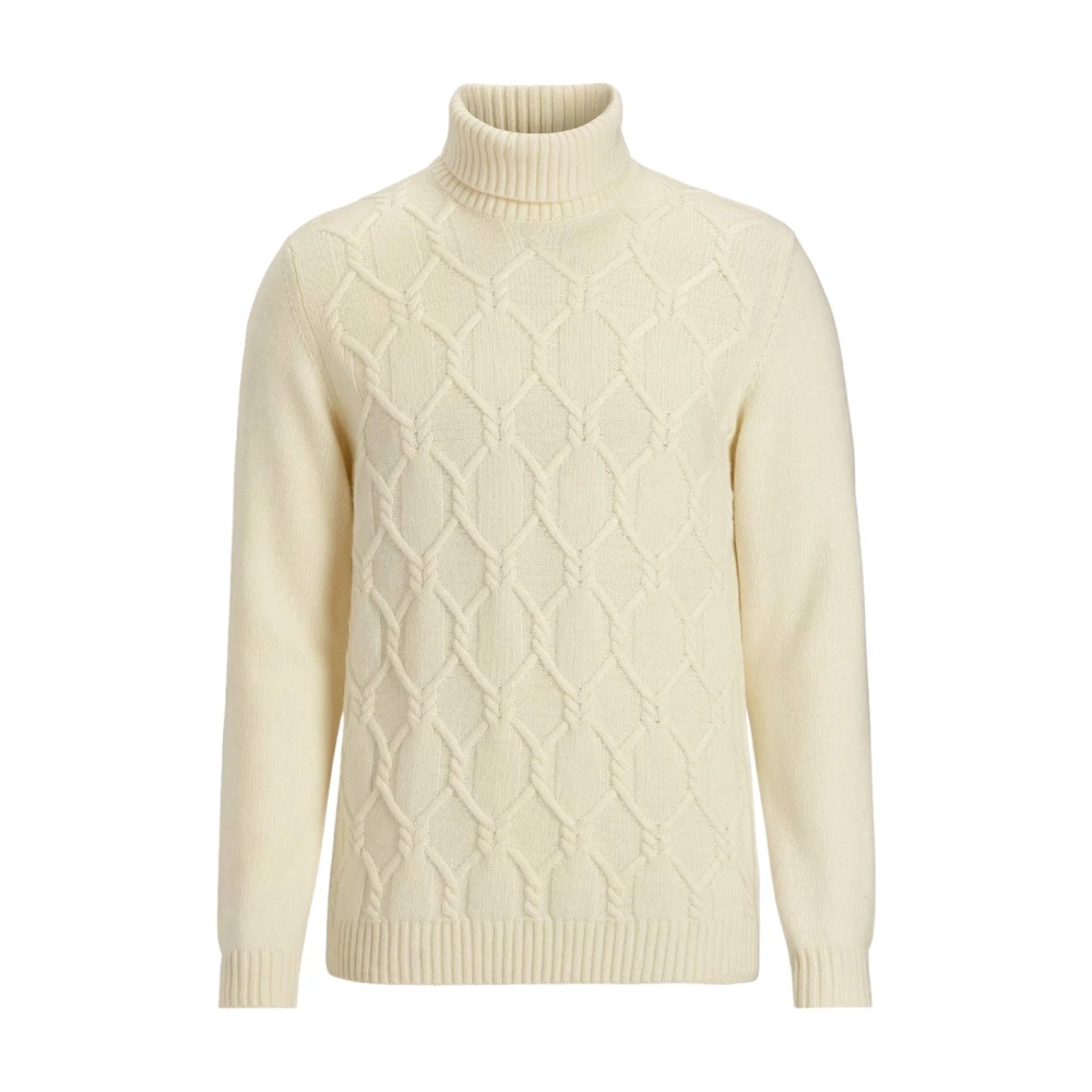Oscar Jacobson Beige Rollneck Trui Structuur White Heren