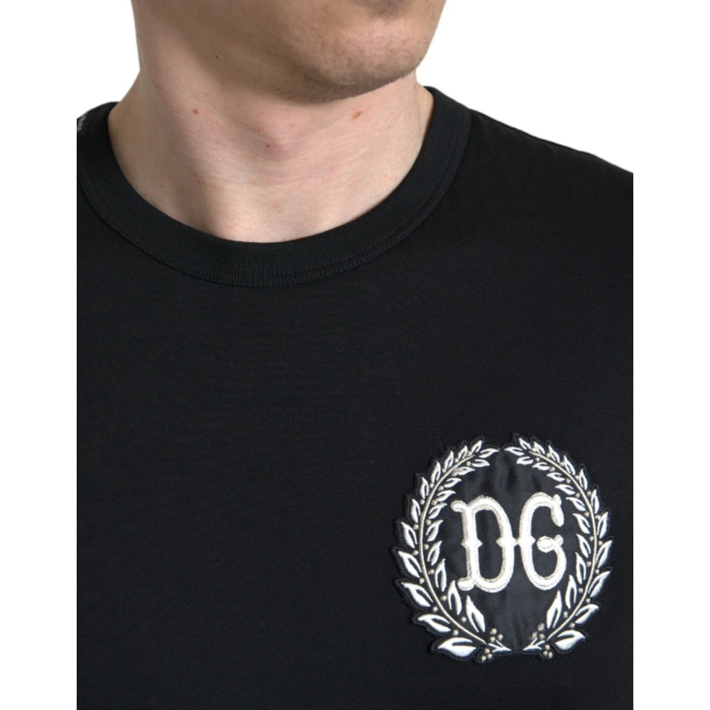 Dolce & Gabbana Zwart Logo Borduurwerk Crewneck T-shirt Black Heren
