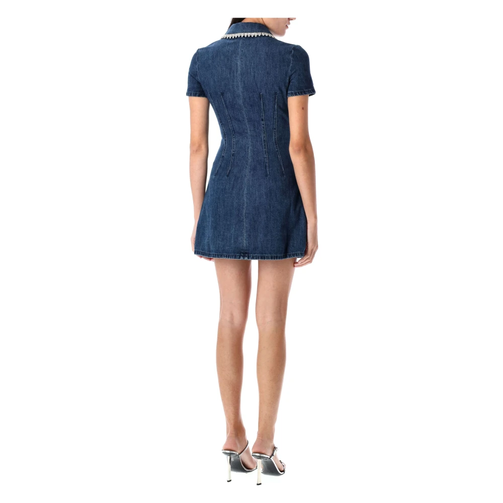 Self Portrait Blauwe Mini-jurk van Denim met Kraag Blue Dames