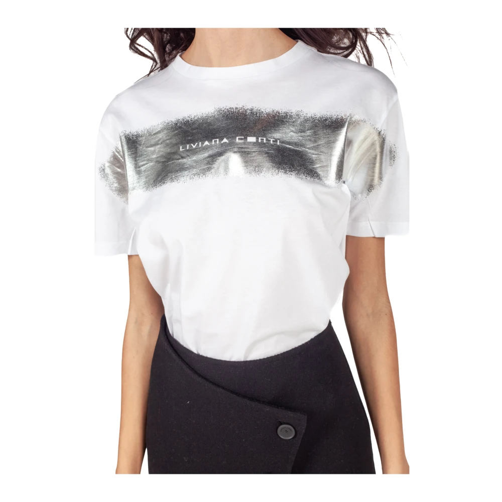 Liviana Conti Logo Print Jersey T-shirt Wit White Dames